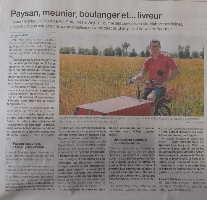 Laurent MARTEAU, paysan, meunier, boulanger et…livreur – OF 29.06.2020