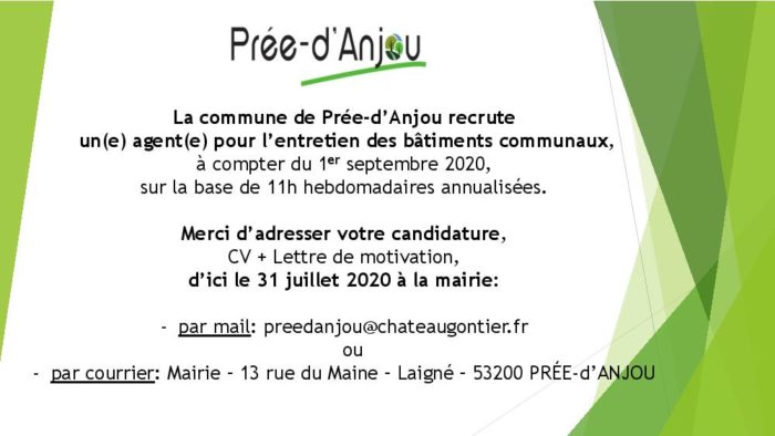 La commune de Prée-d’Anjou recrute