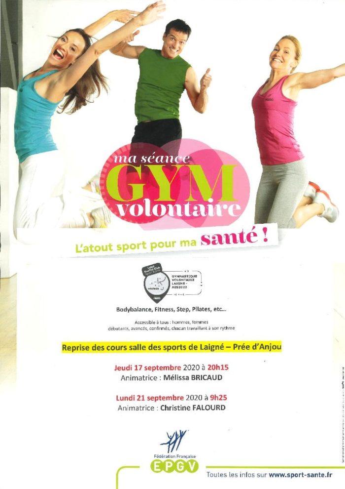 Reprise des cours de gym à Laigné à compter du 17 septembre à la Salle des sports