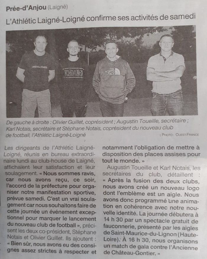 L’athlétic Laigné Loigné confirme ses activités de samedi – OF 04.09.20