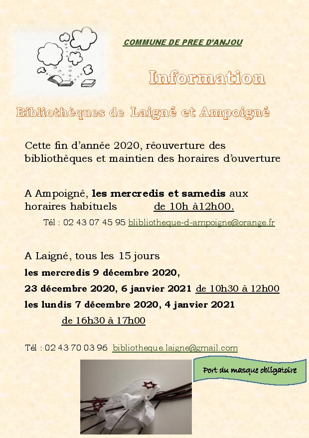 Les bibliothèques de Prée-d’Anjou réouvrent dans le respect du protocole sanitaire