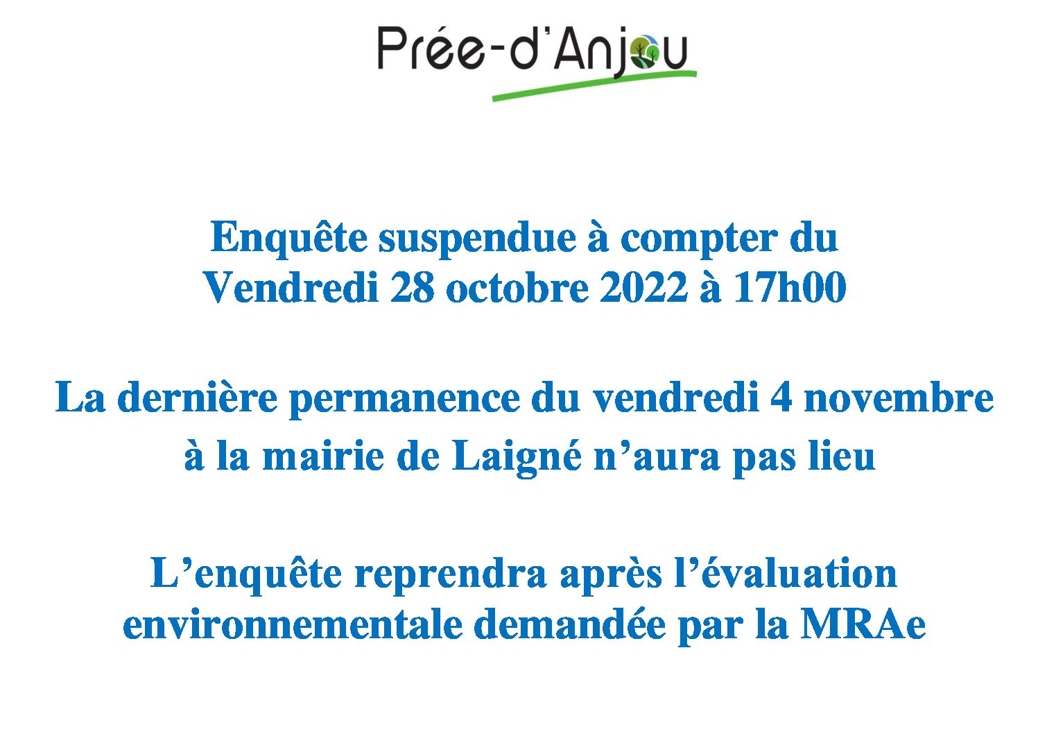 Avis d’enquête publique de la carte communale de Prée-d’Anjou