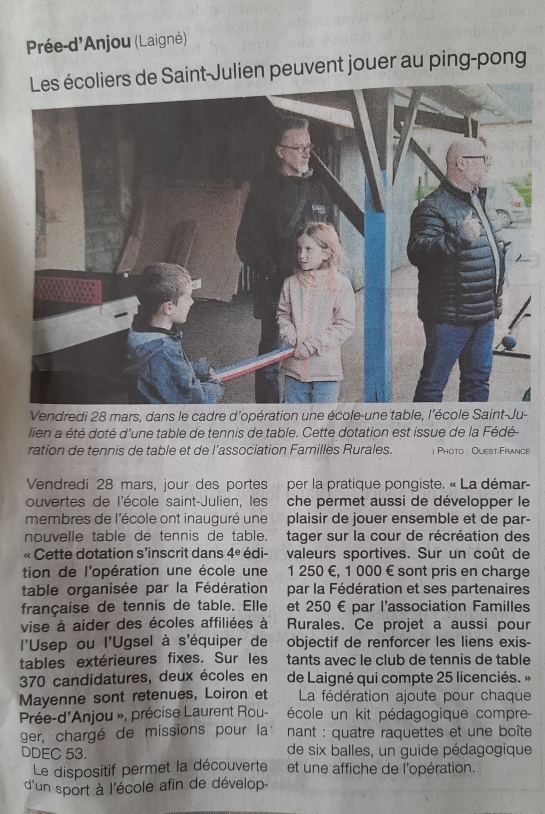 Les écoliers de Saint-Julien peuvent jouer au ping-pong – OF 4.4.25