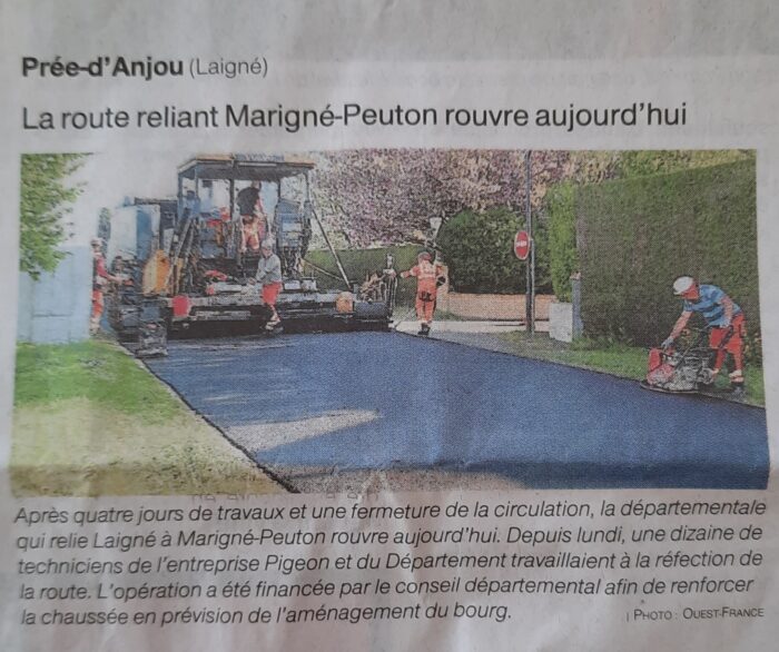 La route reliant Marigné-Peuton rouvre aujourd’hui – OF 18.04.25