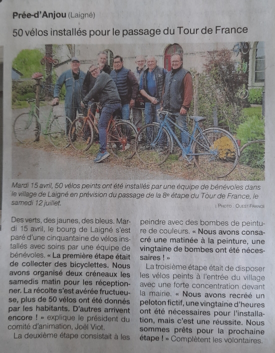 50 vélos installés pour le passage du Tour de France – OF 19 et 20.04.25