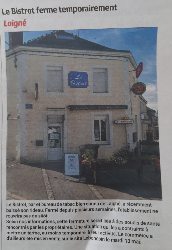 Le bistrot ferme temporairement – HA 23.05.25