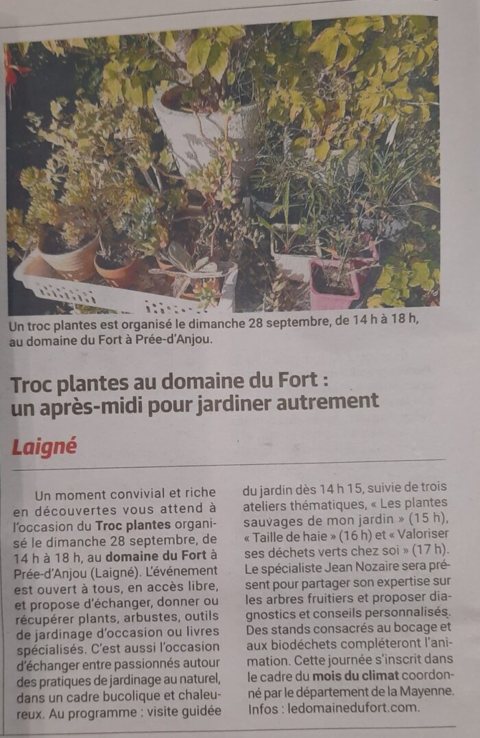 Troc-plantes au Domaine du Fort: un après-midi pour jardiner autrement – HA 19.09.25