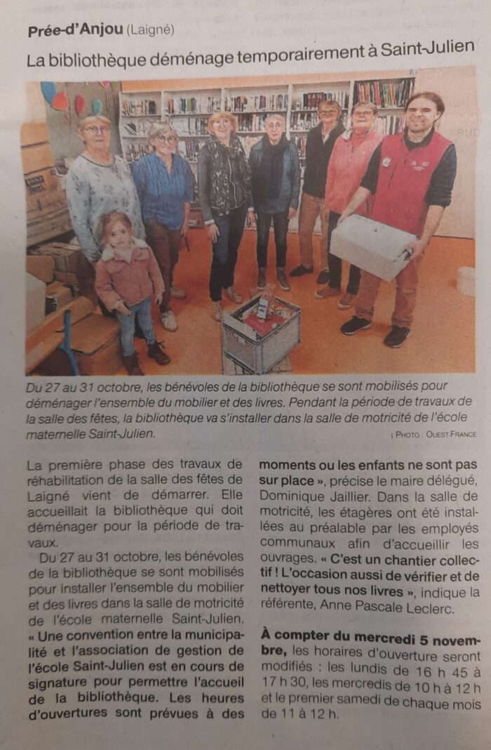 La bibliothèque déménage temporairement à St Julien – OF 4.11.25
