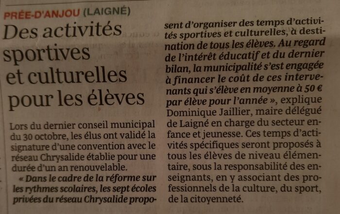 Des activités sportives et culturelles pour les élèves – OF 26.11.25