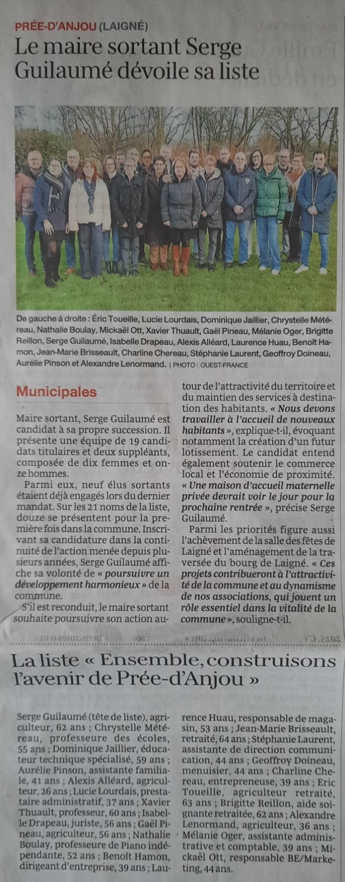 Le maire sortant Serge Guilaumé, dévoile sa liste – OF 03.02.26
