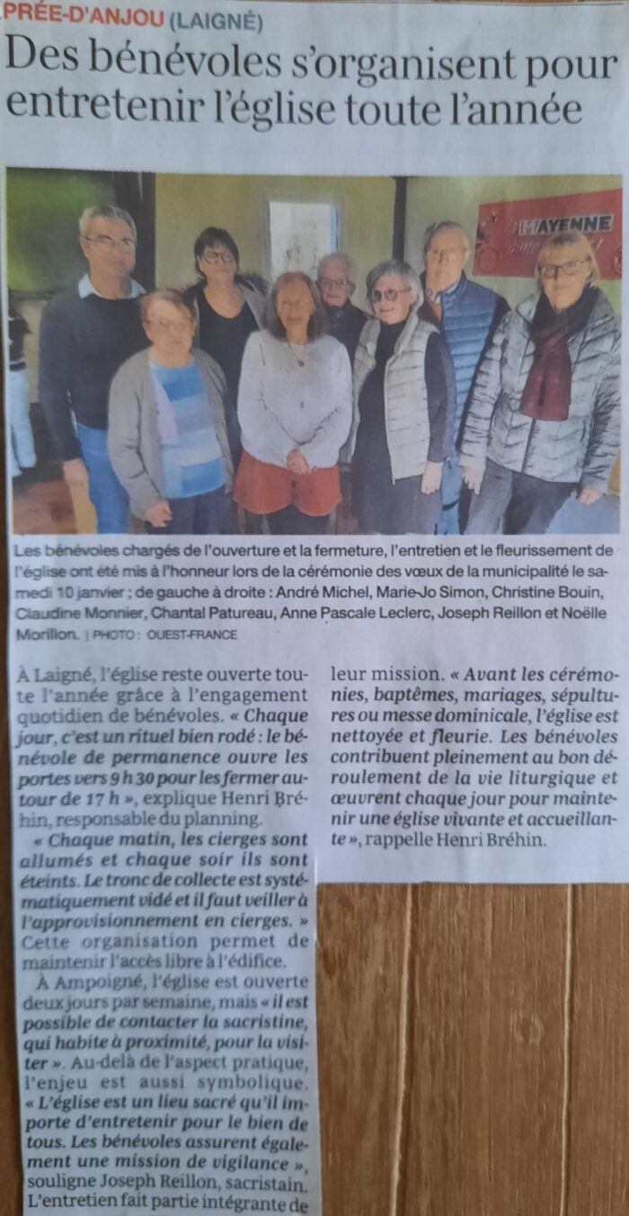 Des bénévoles s&rsquo;organisent pour entretenir l&rsquo;église toute l&rsquo;année – OF 19.01.26