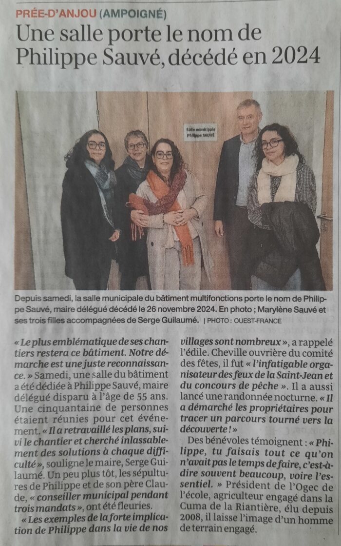 Une salle porte le nom de Philippe SAUVE, décédé en 2024 – OF 04.03.26