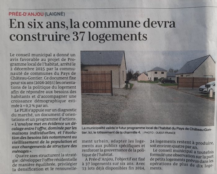 En six ans la commune devra construire 37 logements – OF 12.03.26