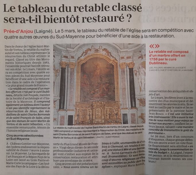 Le tableau du retable sera-t-il bientôt restauré? – OF 24.02.26
