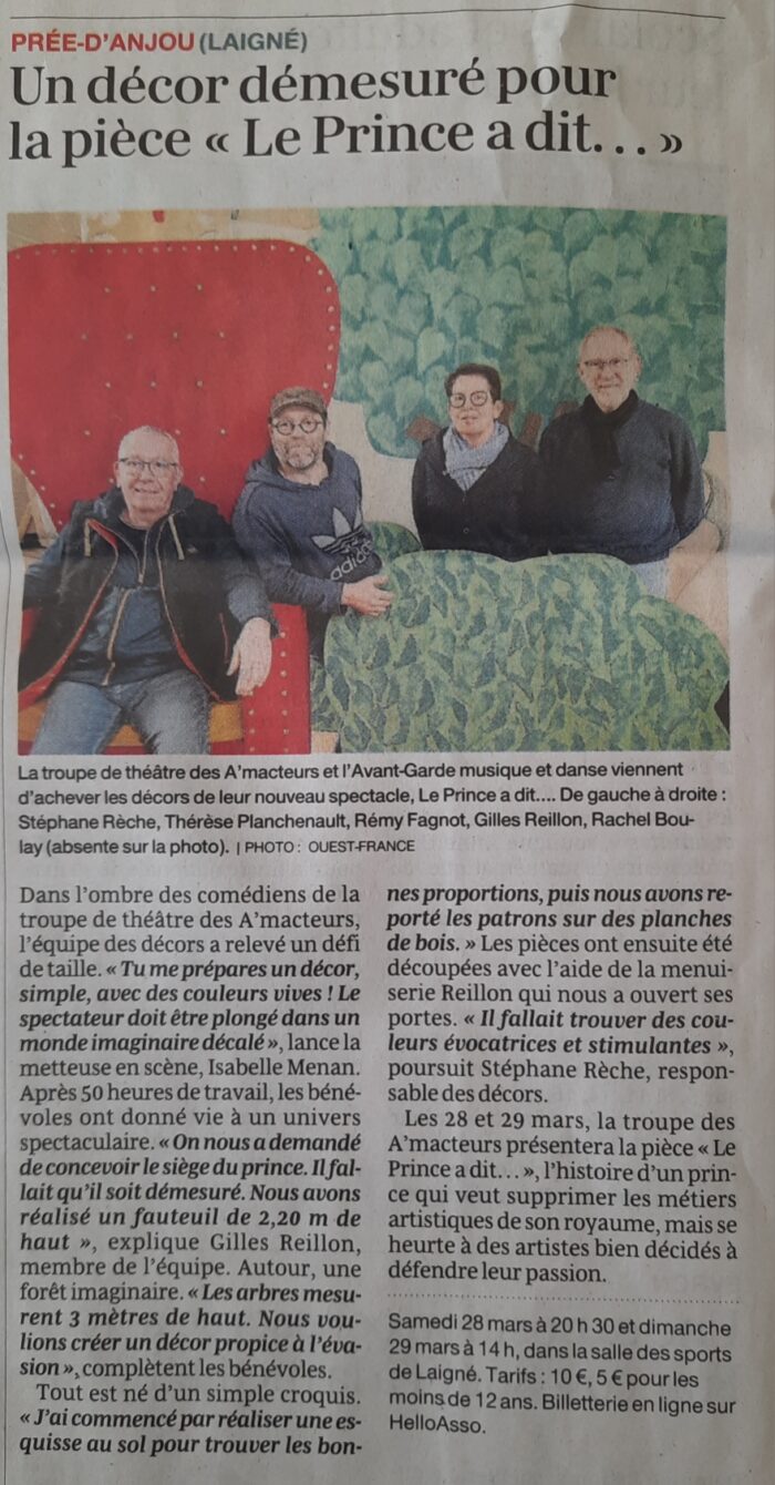 Un décor démesuré pour la pièce « Un prince a dit… » – OF 17.03.26